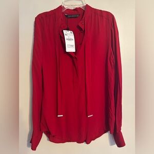NWT Zara Woman XS Elegant Red Women's Blouse Long Sleeve